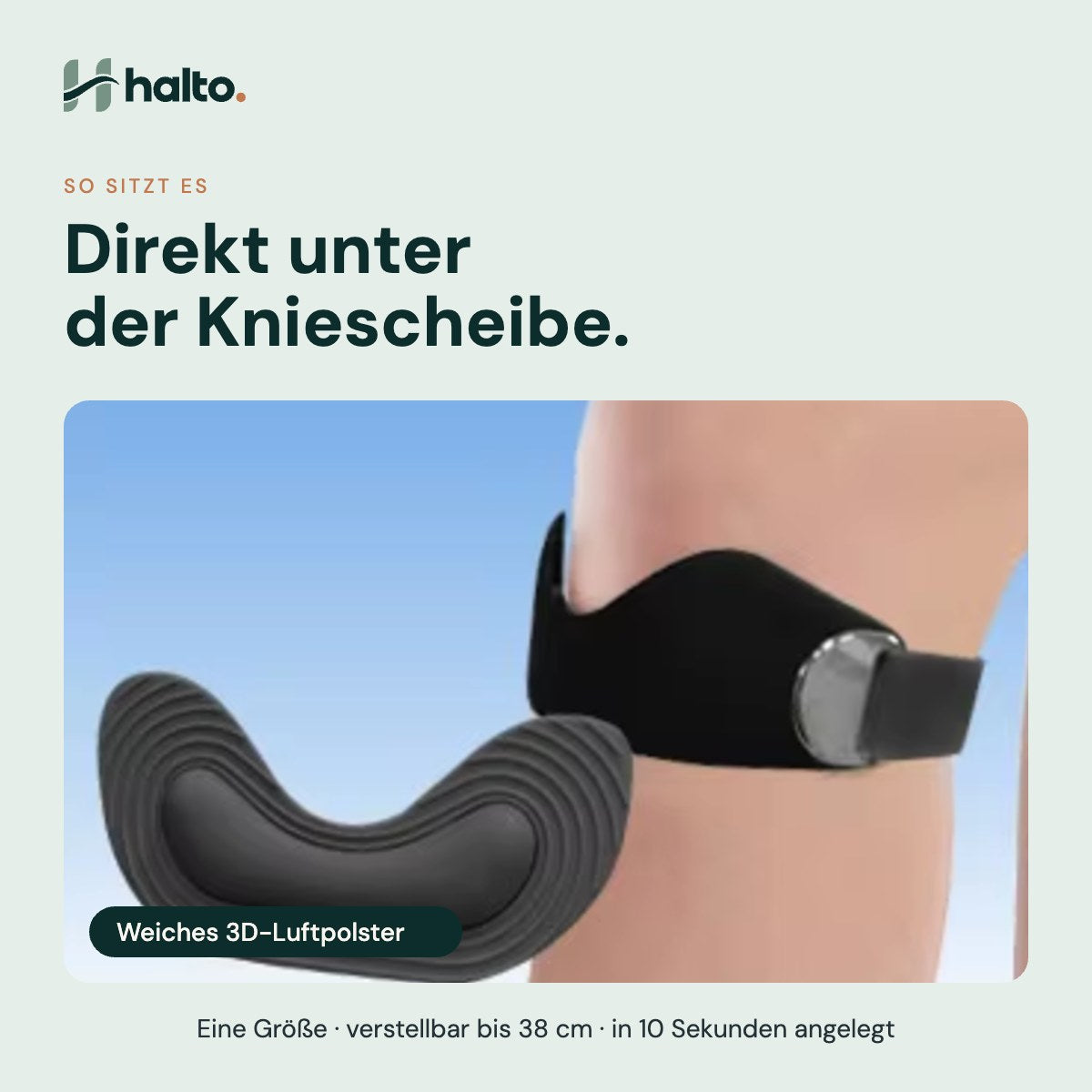 HALTO Patellaband sitzt direkt unter der Kniescheibe